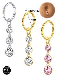 TOKRING 1pc Belly Button Rings 14G Gold Plated Clicker Belly Rings For Women,Dangle Cubic Zirconia Navel Piercing Stainless Steel Belly Piercing Jewelry - Buckle-style - View 4