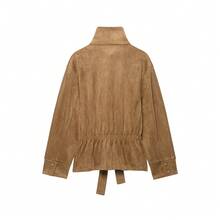 DEEKA Autumn New Women's European And American Style Fashion Minimalist Versatile Belted Suede Texture Effect Jacket - Khaki - View 3