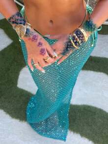 5/10/15/20pcs Mermaid Scale Temporary Tattoo Sticker Set, Colorful Glitter Gradient Fish Scale Realistic Tattoo Face Makeup, Waterproof And Sweat-Resistant, Suitable For Summer Pool, Halloween Cosplay, Party Gifts, For Women And Girls. Mermaid Scale / Fish Scale / Siren Tail Tattoo / Rainbow Gradient / Delicate Pearlescent Texture / Temporary Tattoo / Full Arm Realistic Tattoo Stickers, Dazzling Gemstone Rhinestone Waterproof Long-Lasting Temporary Tattoo Stickers For Women, Face Stickers - Multicolor - View 3