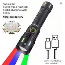 RGB LED Flashlight Zoomable Multi Color Torch, USB Rechargeable Red Green Blue Light, Alonefire Portable Flash Light For Outdoor Camping, Hunting, Fishing, Hiking, Selfie & Photography Fill Light - Multicolor - View 13