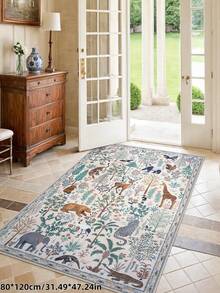 1pc Animal Pattern Rug, Bohemian Style Machine Washable Living Room Carpet, Vintage Soft Dining Room Rug, Non-Slip Wear-Resistant Large Floor Mat, Suitable For Office, Bedroom, Living Room, Entryway Welcome Doormat - Beige - View 5