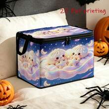 1pc Storage Tool Box With Lid, Deep Blue Starry Sky Bottom Dreamy Rainbow Cloud Bun Print, Star Moon Starlight Elements, Large Capacity Storage Space, With Handle Zipper Design, Can Store Clothes And Miscellaneous Items, Suitable For Bedroom Living Room, Combining Storage Function And Decorative Effect, Home Storage Essential - 1pc Pink - View 8