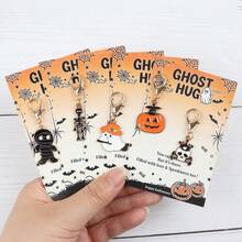 15pcs Halloween Theme Hugging Greeting Card Keychain Set. Cute Ghost/Pumpkin/Mummy/Castle/Tomb/Spider/Skull And Other Various Designs. Suitable For Coin Purse/Backpack/Car Key Chain And Other Accessories. Perfect For Halloween/Holiday Party Gifts. - Multicolor - View 7