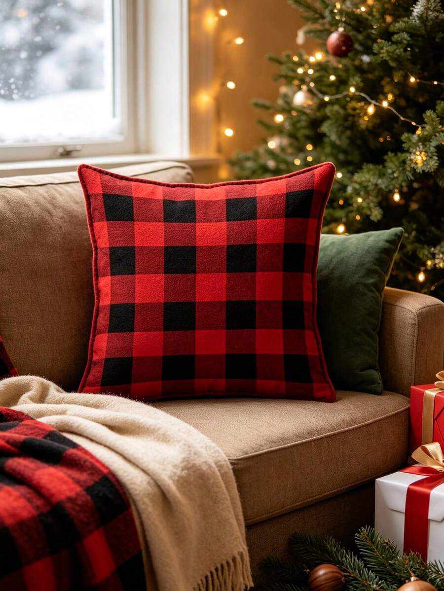 1pc Polyester Christmas Decorative Pillow Case (Pillow Insert Not Included), Christmas Bedding Gift, Machine Washable - Multicolor - View 1
