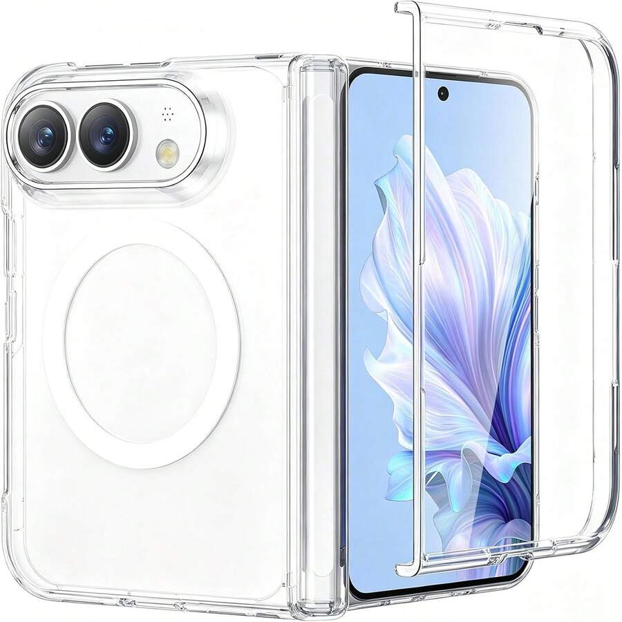 Transparent Magnetic Phone Case, With Magnetic Hinge Protection, Supports Wireless Charging, Hard PC Back Plate Protective Phone Cover, Compatible With IPhone Duo - Clear - View 1