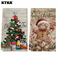 2Pcs Christmas Kitchen Dish Towel Set, Vintage Gingerbread Man & Christmas Tree Print, Xmas Kitchen Decor Hand Towel, Christmas Holiday Gift - Multicolor - View 10