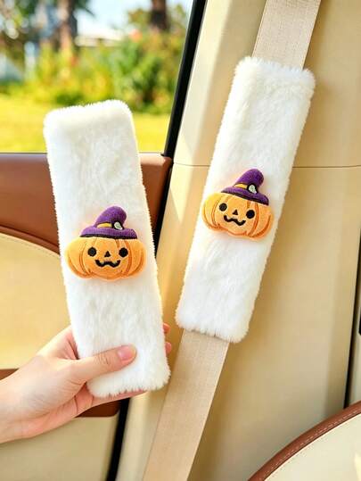 1pc/2pcs Car Seat Belt Pad Pumpkin Ghost Decoration Vehicle Seat Belt Protector Halloween Car Interior Decor Soft & Comfortable