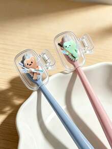4-Color Cute Angel Tooth Pattern Toothbrush Holder, Suitable For Various Sizes Of Toothbrushes, With Ventilation Holes To Keep Toothbrush Heads Clean And Dry. Transparent Dust-Proof Toothbrush Cover With Tooth Pattern, Suitable For Women And Girls Travel Toothbrush Protection Cover, Portable Hygienic Toothbrush Cover, Bathroom Aesthetic Cute Bathroom Accessory, Travel, Daily Use, Transparent Clip-On Toothbrush Protection Cover, Suitable For Home And Travel Use, Family Gift, Back To School Season, Back To School Gift - Multicolor - View 1