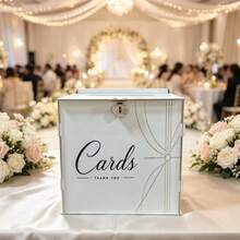 White Lockable Acrylic Wedding Card Box, Top Slot Design, Elegant Radial Fine Gold Lines With Diamond Accents And Cursive Print, Modern Minimalist Table Card Holder, Wedding Reception Bride Gift Party Engagement Party Card & Cash Envelope Storage Decorative Box - 1PC - View 6