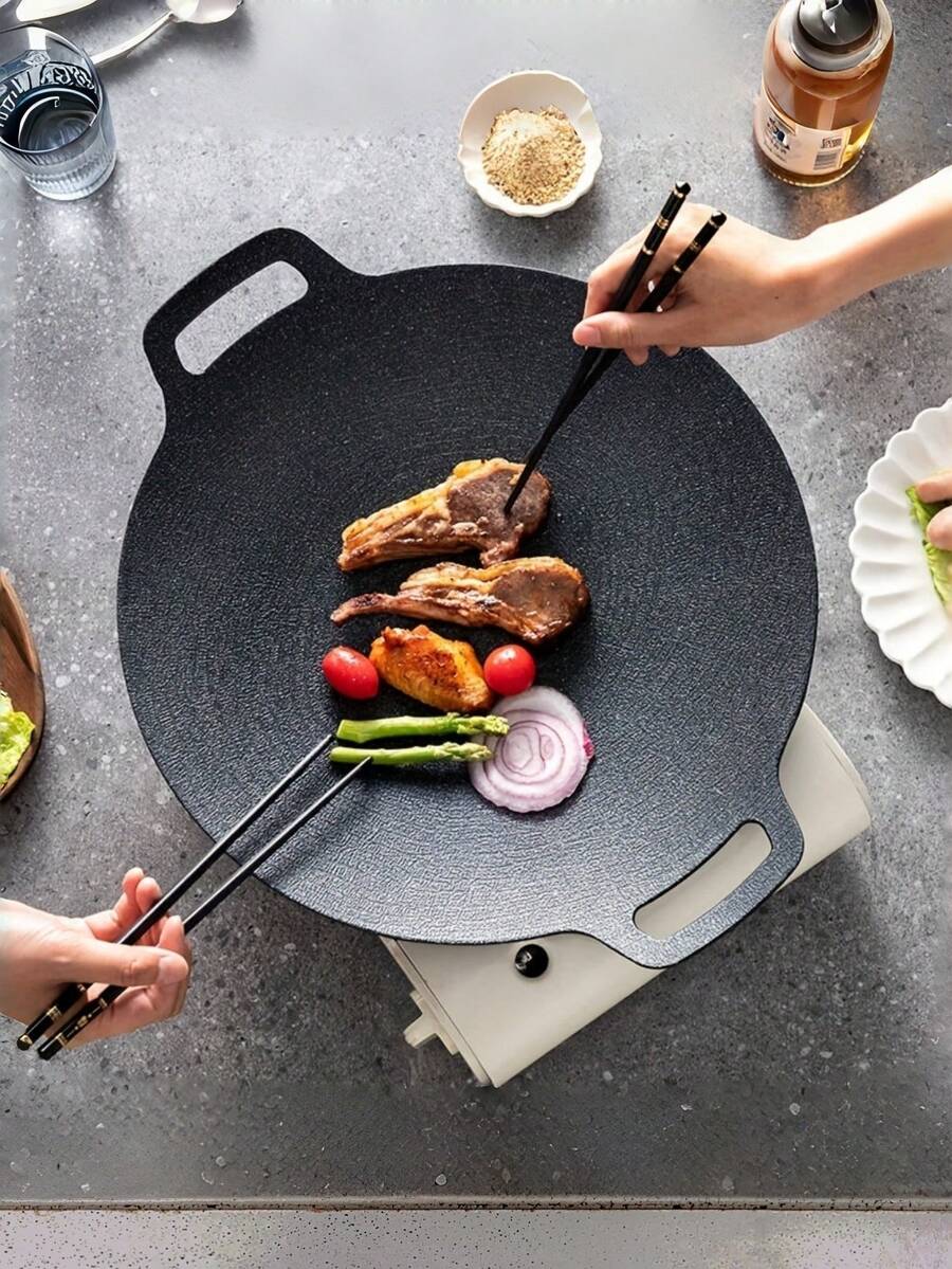 Round Baking Pan, Grill Pan With Handle, Heat-Resistant, Easy To Clean, Suitable For Camping, Hiking Or Outdoor BBQ Party, Suitable For Kitchen, Outdoor Cooking, Suitable For Christmas And Halloween