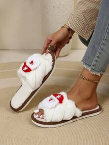 Internet Celebrity Christmas Cartoon Santa Claus Plush Slippers Women's Winter Soft Indoor Fuzzy Slippers - White - View 6
