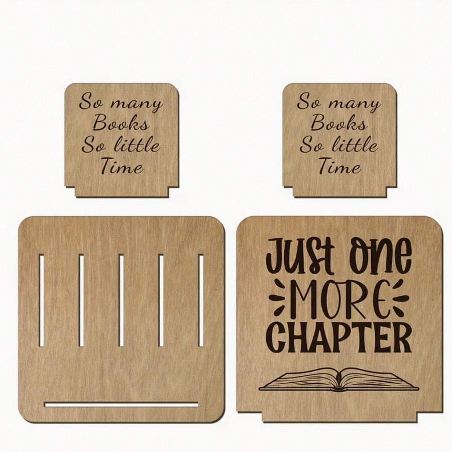 A Wooden Bookend - Vintage Style, Suitable For Bedside Table And Desk, Perfect Gift For Readers, Includes "Read One More Chapter" Design, Book Lover Gift - A - View 1