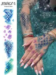 5/10/15/20pcs Mermaid Scale Temporary Tattoo Sticker Set, Colorful Glitter Gradient Fish Scale Realistic Tattoo Face Makeup, Waterproof And Sweat-Resistant, Suitable For Summer Pool, Halloween Cosplay, Party Gifts, For Women And Girls. Mermaid Scale / Fish Scale / Siren Tail Tattoo / Rainbow Gradient / Delicate Pearlescent Texture / Temporary Tattoo / Full Arm Realistic Tattoo Stickers, Dazzling Gemstone Rhinestone Waterproof Long-Lasting Temporary Tattoo Stickers For Women, Face Stickers - Multicolor - View 1