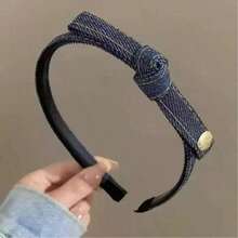 2/1pc Vintage Denim Bow Headband, Thin Edge Toothed Non-Slip Face Wash Headband, Suitable For Girls And Children Daily Commute, Work, School Wear - Multicolor - View 5