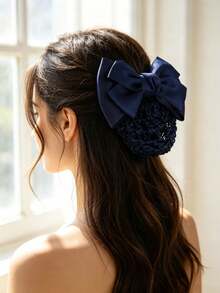 2pcs Hotel Bank Nurse Flight Attendant Bun Hair Clips, Professional Hair Accessories, Large Bow Hair Clips With Net - Multicolor - View 3