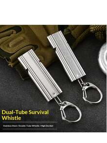 Double Tube Stainless Steel Outdoor Whistle, Referee Sports Survival Firefighting Whistle, Full Titanium Alloy Double Tube High Frequency Whistle - Silver - View 1