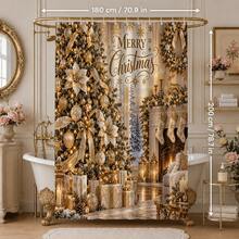 1pc/4pcs Gold Christmas Tree Pattern Multifunctional Bathroom Decor Shower Curtain Set Free 12 Hooks Premium Holiday Atmosphere Bathroom Mat U-Shaped Floor Mat And Round Toilet Lid Cover Suitable For All Scenes Decoration Bathroom Set - Gold Christmas Tree 6 - View 10