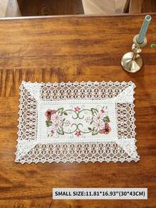 1pc 100% Polyester Butterfly Floral Embroidered Table Runner, White Lace Trim Table Runner With Tassel, European Style Dining Table Decor For Home Wedding Party - White - View 9