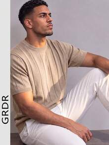 GRDR Men's Thin Summer Knit Sweater, Solid Color Ribbed Short Sleeve, Sporty Casual, Suitable For Outdoor Sports - Apricot - View 5
