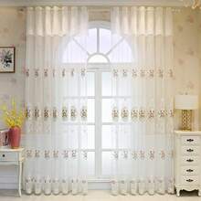 1PC European Country Style Rose Embroidered Sheer Curtain, Grommet Top Embroidered Curtain Modern Minimalist Living Room Bedroom Balcony Bay Window Sheer - Multicolor - View 10