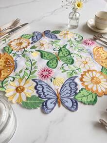 1/2/4pcs Round Embroidered Decorative Placemats, 35cm Butterfly Floral Daisy Table Mats, Decorative Table Mats For Home Party Tabletop Decoration - Green - View 4
