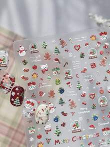 1pc 5D Cute Winter Cartoon Nail Stickers Mini Christmas Snowman Elk Santa Self‑Adhesive Nail Art Decals For Manicure Decor - Multicolor - View 1