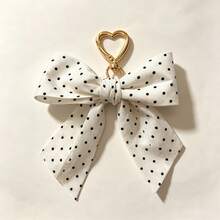Polka Dot Fabric Bow Bag Charm Heart Buckle Keychain Women's Bag Decoration Pendant - A - View 3