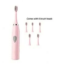 AXH. Juego de cepillo de dientes eléctrico, modelo automático para adultos y parejas, apto para uso en el hogar o viajes, color aleatorio del cabezal del cepillo, funciona con batería - Rosa - Ver 12