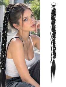 Braided Hair Extension With Star Charms, Long Ponytail Hair Piece For Women, Multiple Colors For DIY Hairstyles And Daily Styling - Multicolor - View 12