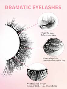 ENCHUW 5 Pairs Cat Eye Lashes,Cross Soft Reusable Faux Volume Fake Eyelashes Strip Lashes,Eyelashes,Fake Lashes - Black - View 3