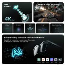 BLACKVIEW BV300 AI 智慧眼鏡，配備 8MP 鏡頭，1200p 30fps 高畫質影片與照片拍攝，藍牙通話、AI 語音助手、即時翻譯、物體識別、通話與音樂播放降噪 - 查看 3