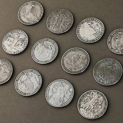 1pc 12 Constellations Themed Metal Commemorative Coins, Vintage Antique Finished Metal Medallions, Zodiac Series Metal Coin Collection For Desktop Display, Souvenir & Novelty Gift