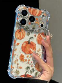 Transparent Bottom Pumpkin Autumn Leaf Print Pattern Phone Case, Compatible With Iphone 18 Pro Max 18 Pro 17 Air 17 16 Pro Max 16 15 Pro Max 15 15 14 13 12, With A Protruding Lens Frame For Protection, Scratch Resistant And Shockproof Phone Case, Autumn Healing Phone Protective Case, Phone Accessories - Multicolor - View 2