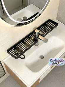 Faucet Storage Rack, Drill-Free Sink Organizer Shelf, Bathroom Vanity Storage Rack, Faucet Draining Storage Rack, Bathroom Countertop Organizer Shelf, Sink Faucet Storage Rack, Drill-Free Bathroom Storage Rack, Iron Draining Storage Rack, Faucet Storage Organizer Rack, Bathroom Toiletries Storage Rack - Multicolor - View 1