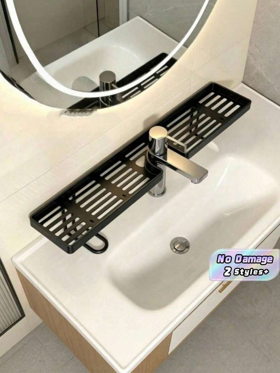 Faucet Storage Rack, Drill-Free Sink Organizer Shelf, Bathroom Vanity Storage Rack, Faucet Draining Storage Rack, Bathroom Countertop Organizer Shelf, Sink Faucet Storage Rack, Drill-Free Bathroom Storage Rack, Iron Draining Storage Rack, Faucet Storage Organizer Rack, Bathroom Toiletries Storage Rack - Multicolor - View 1