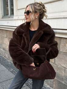 Elegante chaqueta de piel de peluche para mujer en invierno - marrón - Ver 1