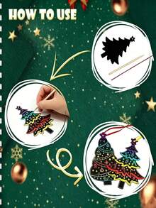 60pcs Christmas Tree Scratch Art Hanging Decorations, Suitable For Hand-Drawn Creation, DIY Decoration, Hanging Display, Applicable For Classroom, Home, Winter New Year Party, Rainbow Scratch Paper Craft Set, Ideal Holiday Gift For Children - Multiple Styles - View 7