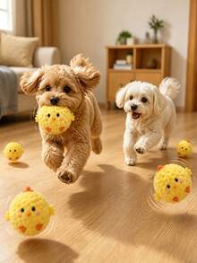 2pcs/ Yellow Chick Pet Interactive Bouncing Sound Toy Ball, (Random Style & Color) Cat & Dog Play Toy, Teething Teeth Cleaning Chewing Sound Ball, Can Make Sound To Attract Dogs, Durable Anti-Bite Material, Slow Bouncing Pet Companion Toy, Battery-Free Training Ball - Multicolor - View 8