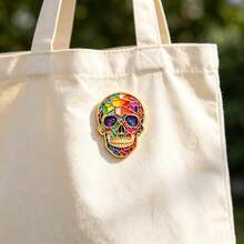 Vibrant Stained Glass Skull Enamel Pin, Colorful Rainbow Skeleton Brooch, Galaxy Eye Lapel Pin For Jacket Backpack Hat, Unique Halloween Jewelry Gift - Multicolor - View 7