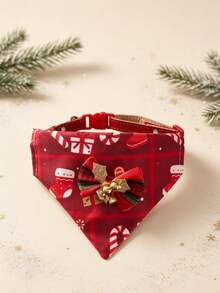 Christmas Dog Collar, Adjustable Non-Slip Design, Santa Claus And Christmas Tree Print, Christmas Cat Gift, Holiday Party Decoration, Suitable For Cats And Small Dogs - Multicolor - View 9