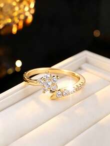 1pc Women's Fashion Fingertip Starlight Element Ring, Unique Star-Shaped Cubic Zirconia Inlaid Design, Atmospheric Outfit Accessory - Ring - View 6