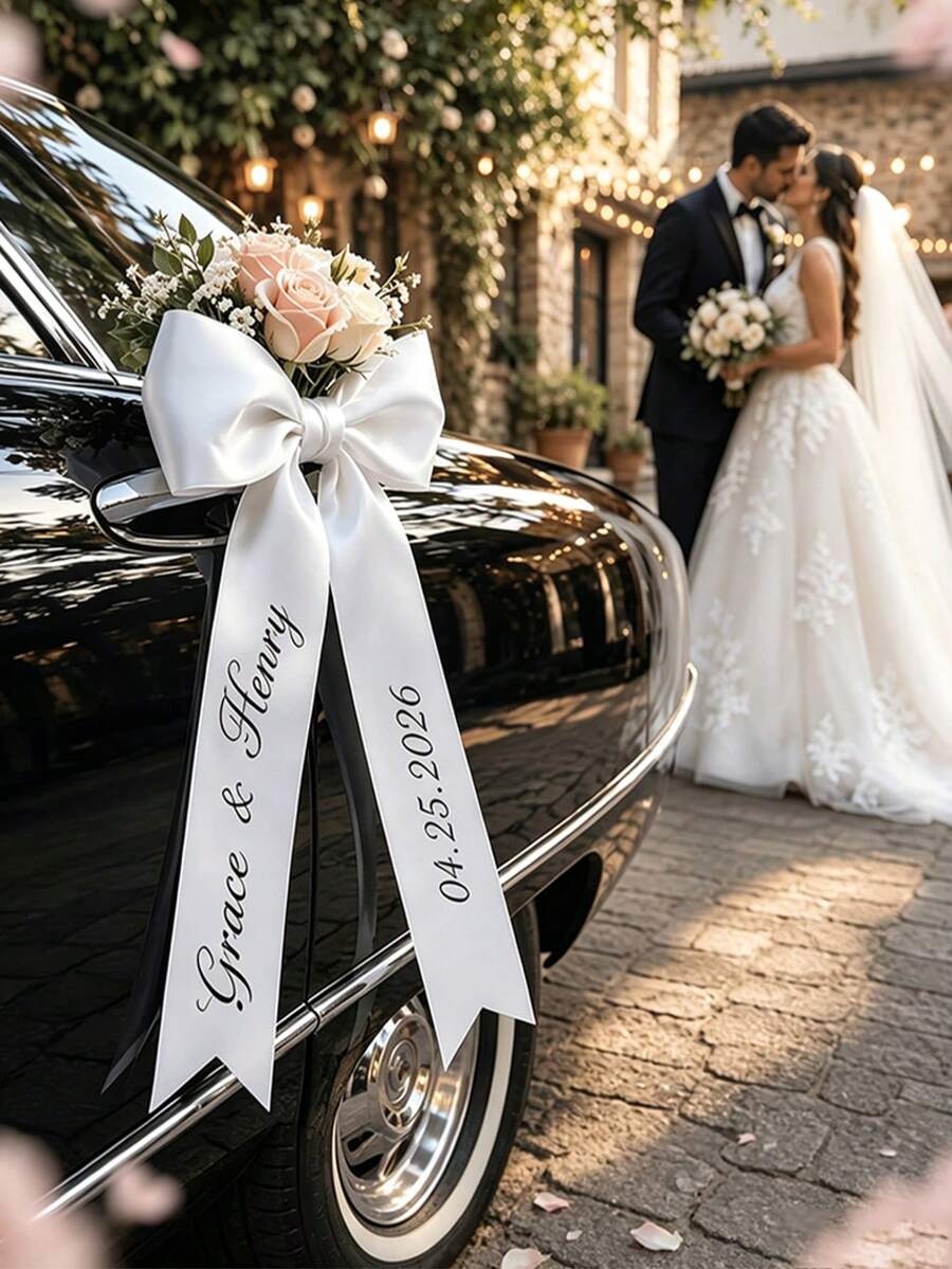 1/2/3pcs Personalized Wedding Car Door Tassel Decoration, Personalized Wedding Ribbon, Customized Name & Date Printing, Elegant Satin Material, Suitable For Wedding Car, Bridal Farewell Ceremony And Wedding Photography Props - Multicolor - View 1
