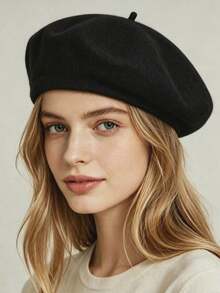 1pc Women's Solid Color Wool Felt Elegant Japanese Style Warm Beret Hat, Suitable For Daily Wear, Outings And Shopping In Autumn/Winter - Multicolor - View 2