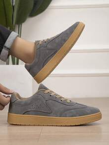 Men's Sporty Flat Low-Top Lace-Up Outdoor Casual Skate Shoes - Dark Grey - View 3