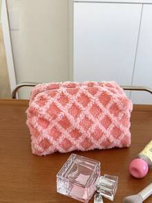 MEYOU FAIRY AGG, Pink Large Makeup Bag For Women, Diamond Grid Inner Bag, Small And Fresh Portable Travel Wash Bag, Twill Pattern For Easy Carrying, Versatile Skincare Storage Bag - Multicolor - View 3
