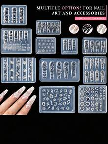 New 3D Silicone Nail Art Mold - Carving And Embossing Template (Flower/Heart) | Reusable 3D Embossed Nail Shaping Tool - Suitable For Nail Salons And Home Use - Multicolor - View 3