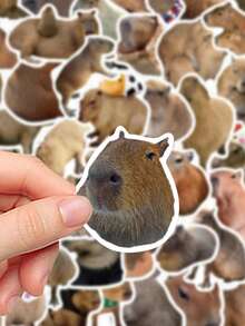 50pcs Capybara Stickers Decorative Decals For Planner Diary Scrapbook Journal Phone Case Guitar Luggage Skateboard Water Cup Envelope Greeting Card Seal - Multicolor - View 6