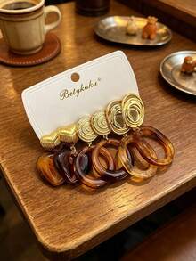 Betykuku 6/24pcs European & American Fashion Colorful Resin Metal Gold Stud Earrings Set - White - View 10