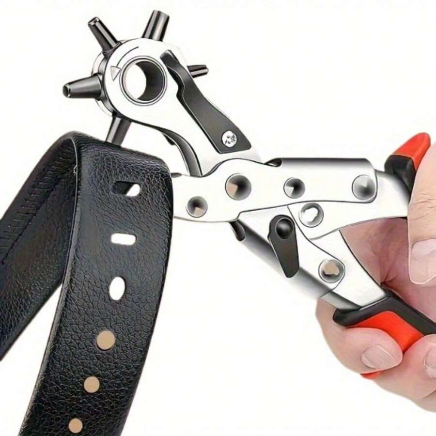 Heavy Duty Rotating Leather Punch Tool, Ergonomic Handle, Multi-Size Punch Set, Can Punch Round, Square, Star, Heart And Other Hole Shapes, Leather Belt, Watch Strap, Leather Craft Tool - A - View 1
