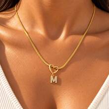 Initial Charm Gold Plated Letter Necklace For Women Men With Infinity Heart Loop And Cubic Zirconia Snake Chain - Yellow Gold - View 1